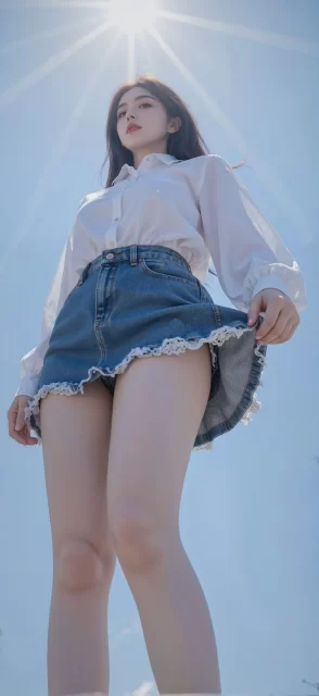 夏日氛围感人像，蓝天背景下的简约时尚写真壁纸